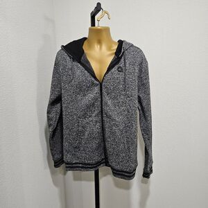 Akademiks Streetwear Y2K Hip Hop Gray Full Zip Hoodie Mens Med Black Trim Grunge